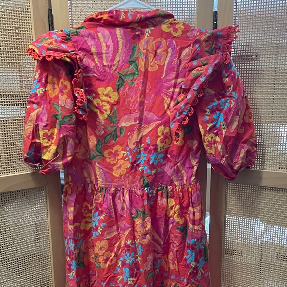 FARM Rio Vibrant Floral Midi Dress EUC short sleeve puffy size small - Picture 6 of 7